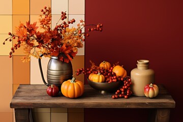 Create a harmonious colour palette, emphasizing the warm oranges, deep reds, and golden yellows of the season. Ai generated