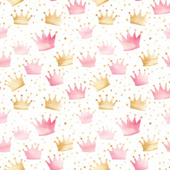 Fototapeta premium Childish watercolor princess crown seamless pattern