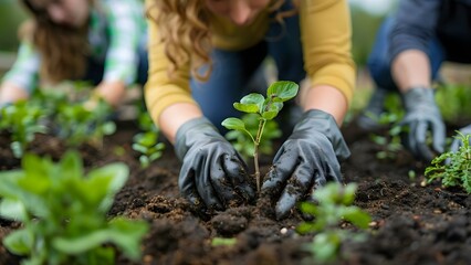 Harmonious Hands Cultivating Green Futures. Concept Sustainable Gardening, Community Outreach, Environmental Education, Hands-On Workshops, Green Initiatives