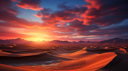 Coucher de soleil dans les dunes du Maroc.