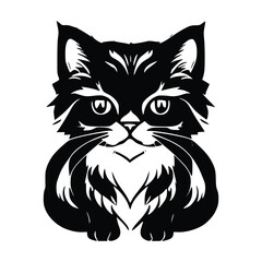 Vector illustration of a Maine Coon cat, vector of cat, cat face, black vector, white background, black cat
