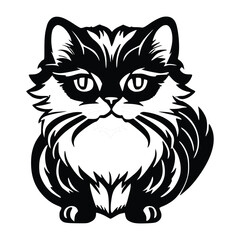 Vector illustration of a Maine Coon cat, vector of cat, cat face, black vector, white background, black cat