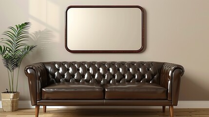 Elegant Brown Leather Sofa in Modern Living Room Interior