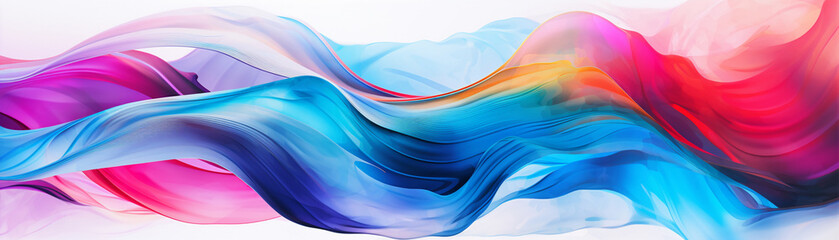 Bright swirling waves on abstract backdrop, panoramic view, intense hues, fluid motion effect - obrazy, fototapety, plakaty