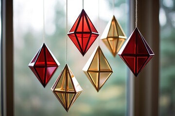 Incorporate some unique and eye-catching geometric-shaped Christmas ornaments for added visual interest. Ai generated