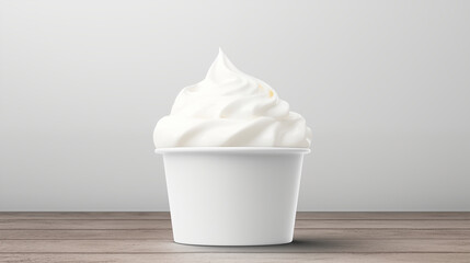 Small white ice cream cup with cream on white background