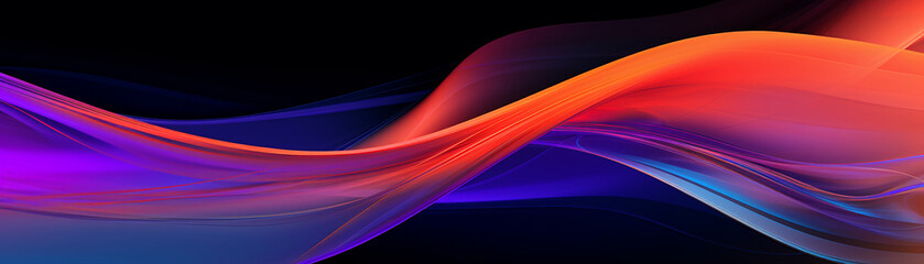 Dynamic abstract with curving neon waves, birda  seye perspective, smooth surface, intense palette