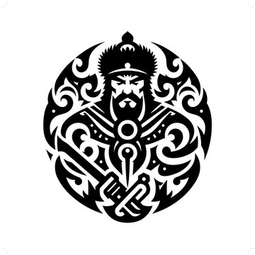 recommend clip art: genghis khan in modern tribal tattoo, abstract line art of people, minimalist contour. Vector