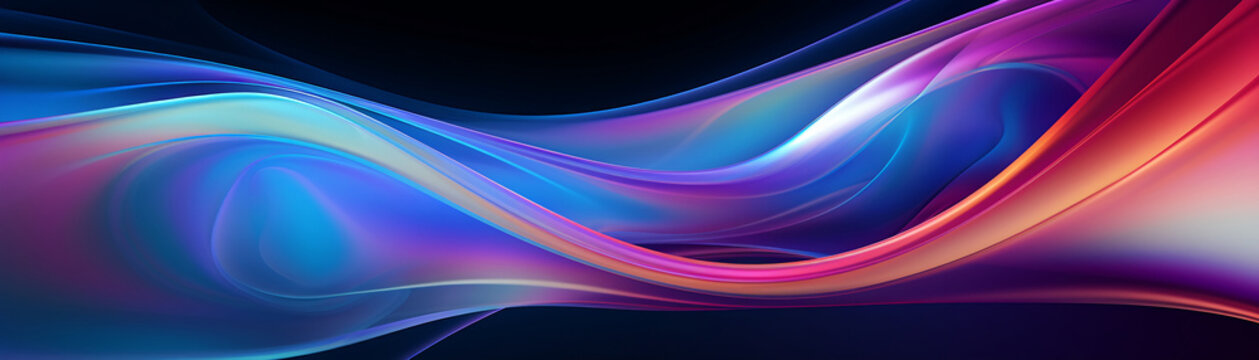 Dynamic abstract with curving neon waves, birda  seye perspective, smooth surface, intense palette