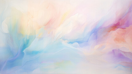 Fototapeta na wymiar Ethereal rainbow abstract, watercolor strokes, white canvas, light pastel hues, threequarter view