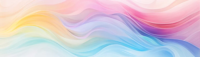 Poster Abstract flowing waves in soft blue and colorful lines create a smooth, digital art design © PARALOGIA