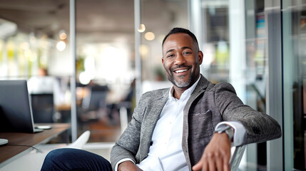 Charismatic classy african american CEO in his office smiling confidently