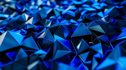 Abstract 3d rendering of chaotic blue crystals. Futuristic polygonal background.