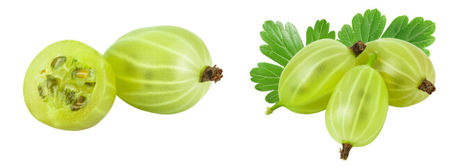 Green gooseberry with half isolated on white background with full depth of field