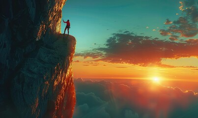 Rock climbers climbing a dangerous steep cliff. - Powered by Adobe