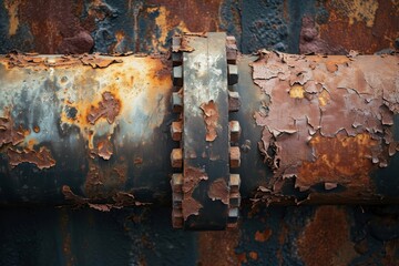 A close-up photo showcasing a metal pipe that has rusted over time, with visible rust formation and corrosion, Close-up of the texture of a rusted industrial pipeline, AI Generated