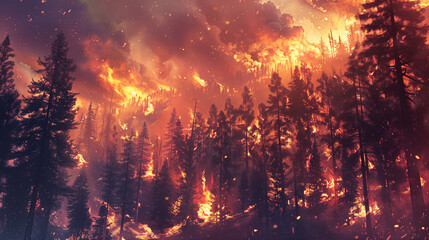 Forest Wildfire: Devastating Blaze in Woodland Scene