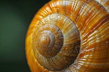 This close-up photo showcases the intricate details and patterns of a snails shell, revealing its unique structure and texture, Close-up photo of the spirals on a snail shell, AI Generated