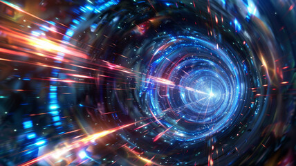 Obraz premium Abstract flight in retro neon hyper warp space in the tunnel 3d illustration