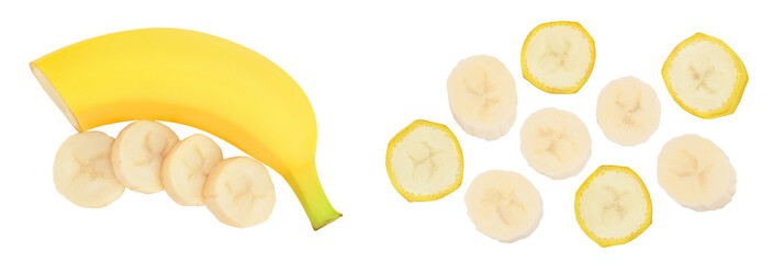 banana isolated on white background with full depth of field. Top view. Flat lay.