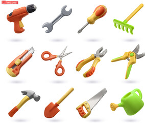 Set of tools. 3d vector cartoon icon