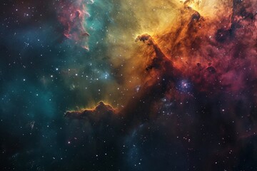 A vibrant and dynamic space scene featuring an abundance of stars, creating a visually captivating display, Coalescence of colors in a distant nebula, AI Generated - obrazy, fototapety, plakaty