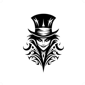 recommend clip art: mad hatter in modern tribal tattoo, abstract line art of people, minimalist contour. Vector