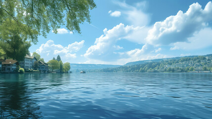Zurichs Lake Serenity - obrazy, fototapety, plakaty