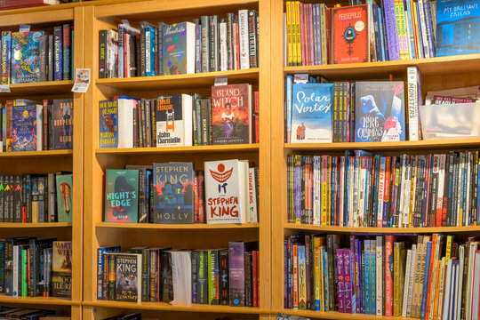 Horror and Fantasy Section of a Bookstore with Selective Focus on Stephen King Novels on March 18, 2024 in New Orleans, LA, USA