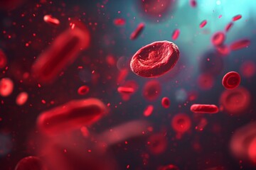 This photo depicts red blood cells floating within a blood vessel, illustrating the movement and circulation of blood in the body, Colorful and animated illustration of red blood cells, AI Generated