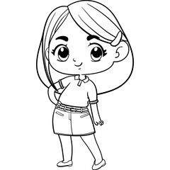 Fashion woman chibi style  coloring page