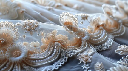 The intricate patterns and textures of a piece of lace, each thread a testament to the skill of its maker. - obrazy, fototapety, plakaty