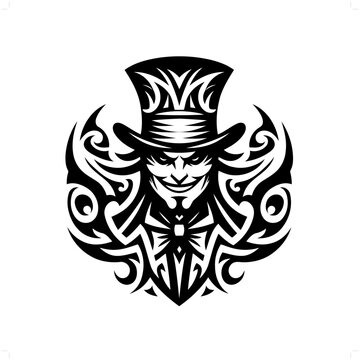 recommend clip art: mad hatter in modern tribal tattoo, abstract line art of people, minimalist contour. Vector