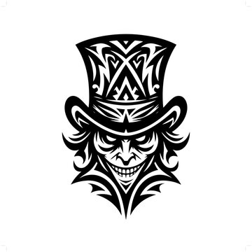 recommend clip art: mad hatter in modern tribal tattoo, abstract line art of people, minimalist contour. Vector