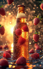 Beer bottle indoors image. AI generates it.