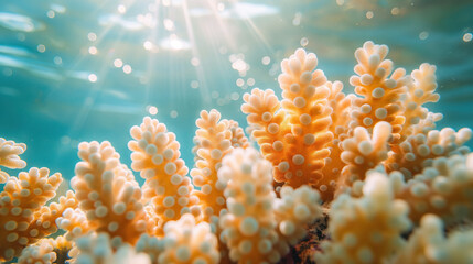 Radiant Sunlight Shining Through Water on Vibrant Coral Reef