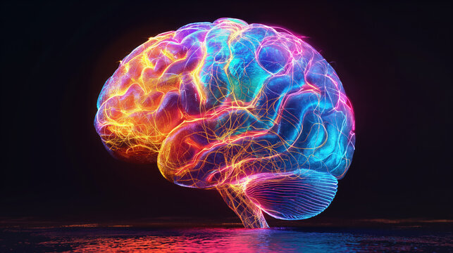 Vibrant Neural Networks: 3D Rendered Illustration of a Glowing Human Brain