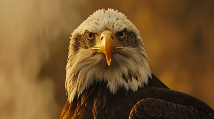 Fototapeta premium A bald eagle with sharp yellow beak and eyes contrast with the white feathers, generated with AI