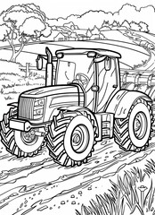 A modern tractor coloring page black and white, generated with AI