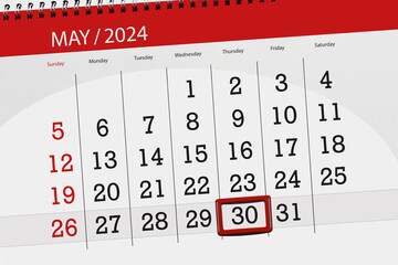 Calendar 2024, deadline, day, month, page, organizer, date, May, thursday, number 30