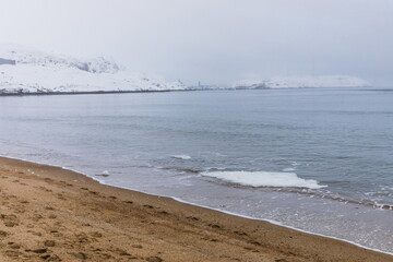 northern polar landscapes in the Teriberka Nature Park on the shore of the Barents Sea, Murmansk, Russia