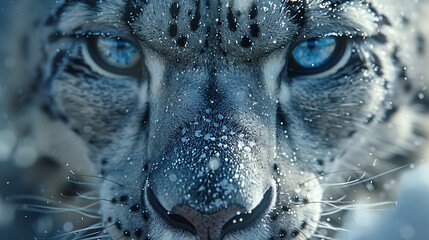 The mesmerizing eyes of a snow leopard, perfectly adapted to its mountainous habitat. Piercing through the icy landscape with an aura of mystery. - obrazy, fototapety, plakaty