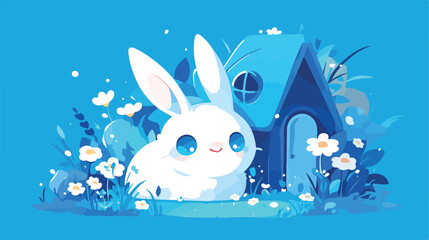 Blue ear rabbit element design background 2d flat c