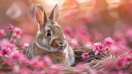 Fototapeta premium An easter card with beautiful bunny and fuschia background, generated with AI
