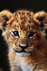 Beautiful cute baby lion with beautiful eyes black background, generated with AI