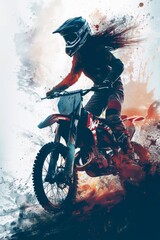 Beautiful woman silhouette in an art print with girl riding a motocross motorcycle on a dirt in the style of an epic double exposure isolate on white background, generated with AI