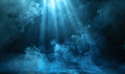 Dark blue background with fog and smoke 