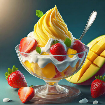 Layers of creamy, cool flavor with mango and strawberry