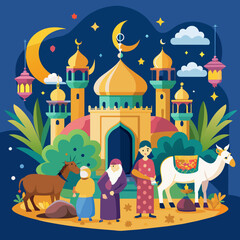Obraz premium Eid al-Adha, also known as the Feast of Sacrifice, is an important Islamic celebration that commemorates the willingness of Prophet Ibrahim to sacrifice his son as an act of obedience and submission t