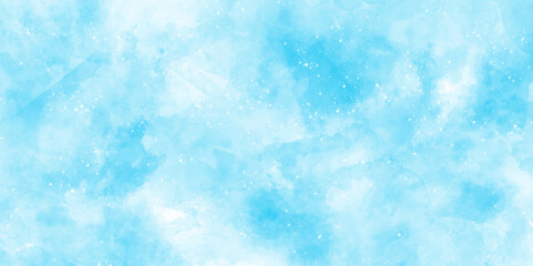blue and white watercolor paint splash or blotch with sky blue stains, grunge Light blue background with watercolor, watercolor scraped grungy paper texture, Blue sky is surrounding with tiny clouds. - obrazy, fototapety, plakaty